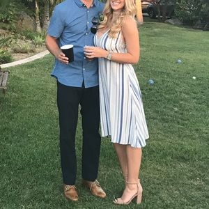 Two arrows midi striped blue and white dress